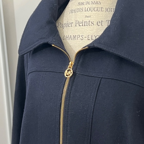 MICHAEL KORS Zip-Up Removable Hood Wool Coat Women Deep Black Lined Goldcolor 1X - Picture 8 of 16